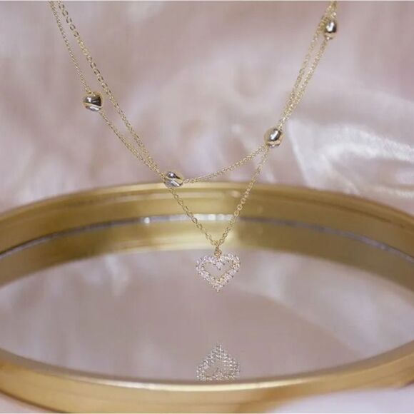 GOLD Plated Heart Diamond Heart Necklace - Picture 4 of 5